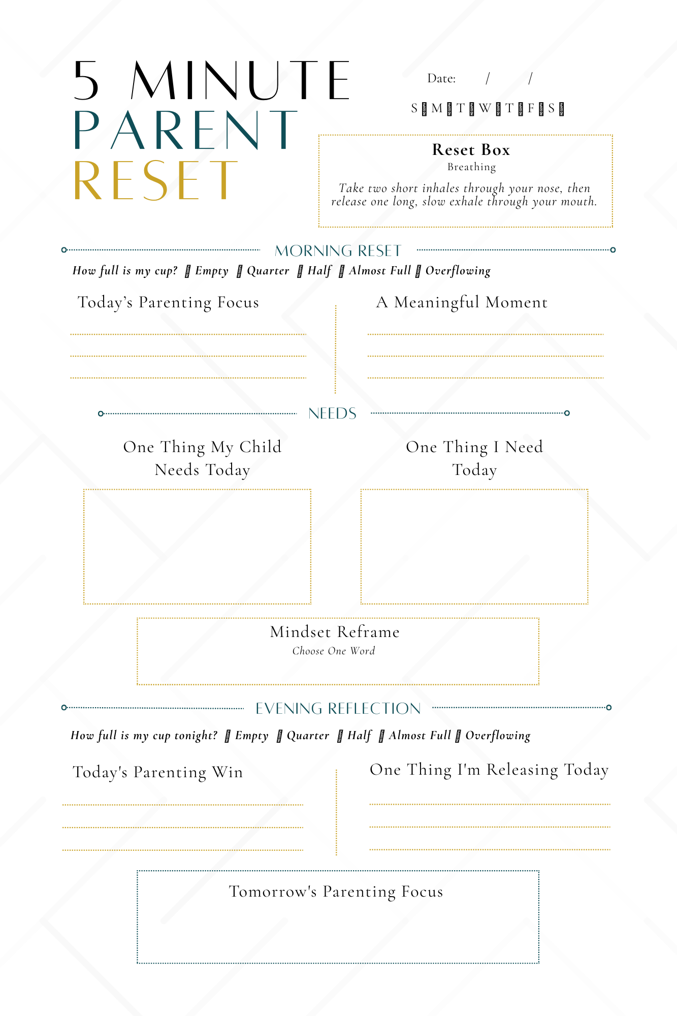 5-Minute Parent Reset:  A 12-Week Guided Journal for More Intentional Parenting